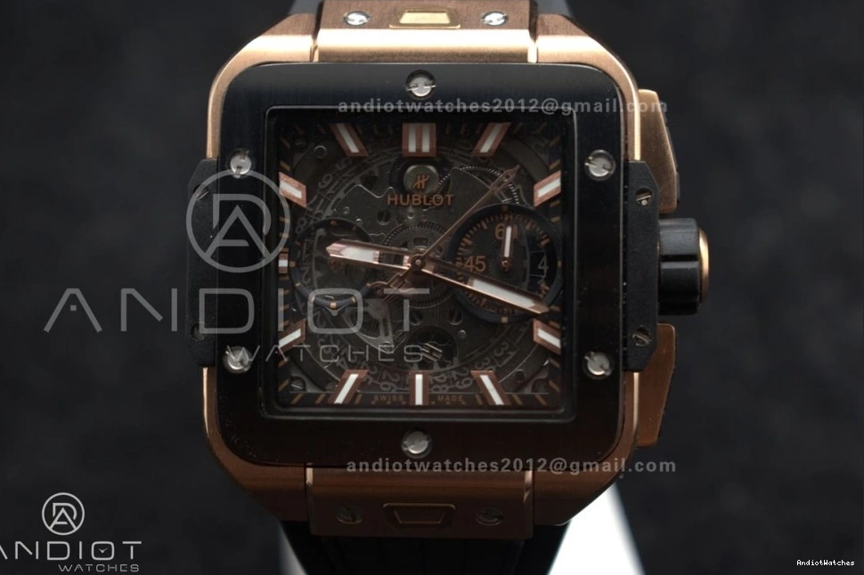 Edition 42mm Strap 1116 Square Bang Bezel RG 1:1 Rubber Black Best Dial A Skeleton on Unico Affordable Ceramic BBF 1022